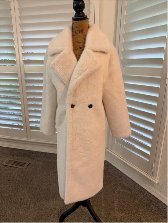 Avec Les Filles Jackets & Blazers - Avec Les Filles White Long Faux Fur Double Breasted Coat XS/S